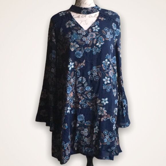 Altar’d State Dress Floral Navy Large Long Sleeve - Picture 1 of 7